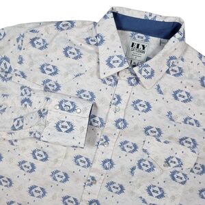 Ely Cattleman‎ Shirt Mens XL White Blue Pearl Snap Aztec South Western Cowboy